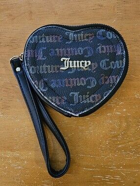 Vintage Juicy Couture Black Heart Wristlet with Iridescent Script